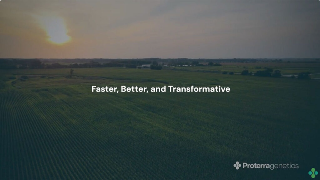 Photo of a still frame from the Proterra Genetics video entitled "Faster, Better, and Transformative"